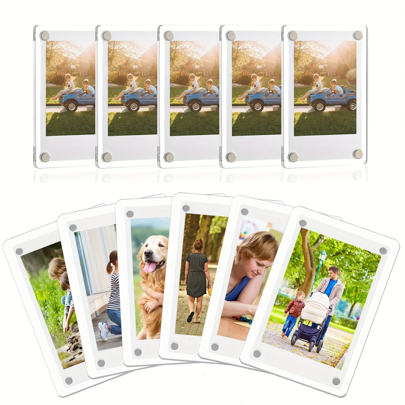 10Pcs 3 Inch Polaroid Acrylic Picture Frames Acrylic Fridge Magnetic Frame Double Sided Mini Clear Photo Frame for Refrigerator