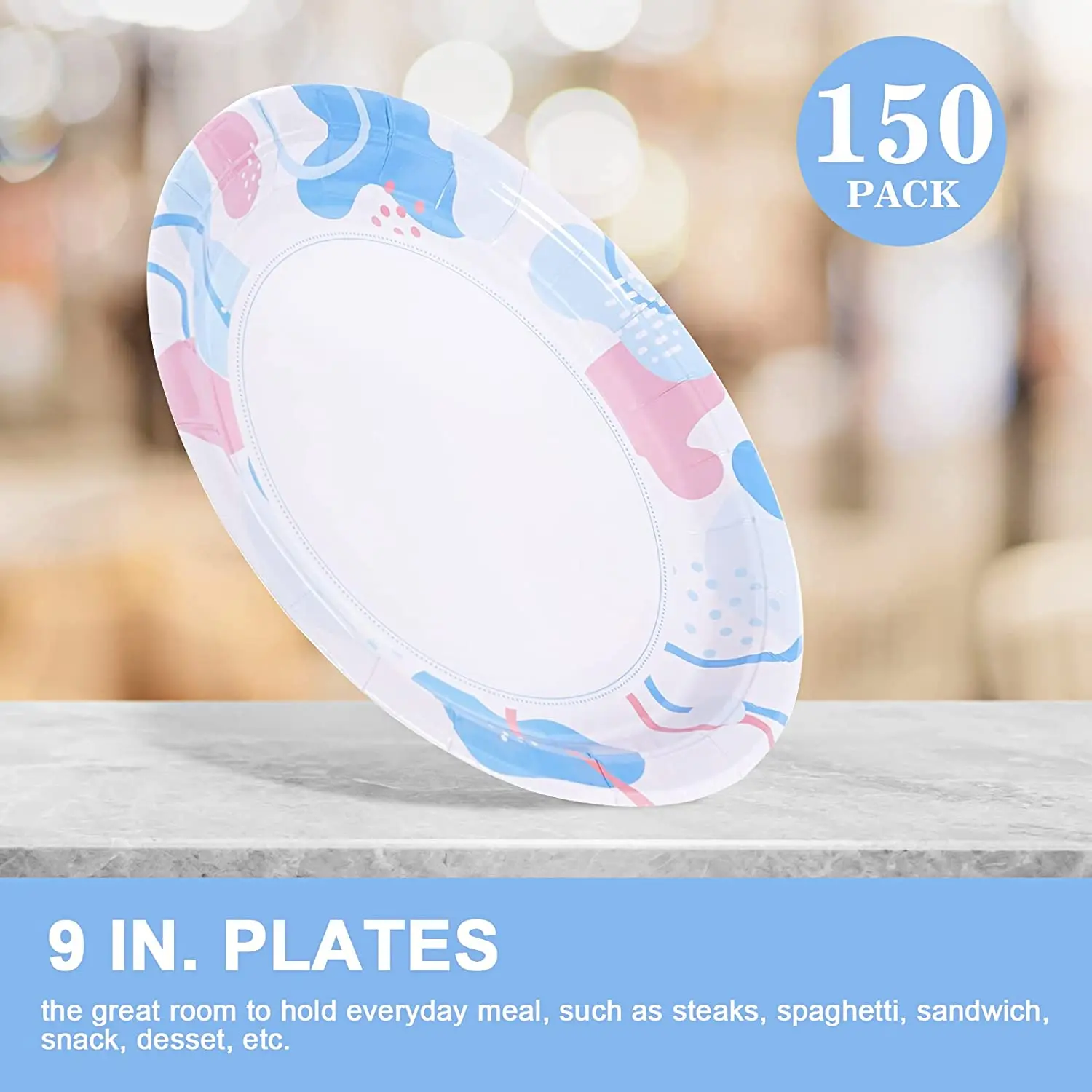 9' Disposable Tableware Set for Baby Shower Birthday Parties Gold Foil Printed Dinnerware Paper Plate and Plateware