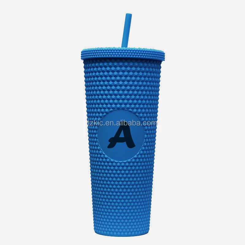 Two-Tone Matte Reusable Tumbler with Lid and Straw,24oz Matte Plastic Studded Cup Volume BPA Free (Purple)