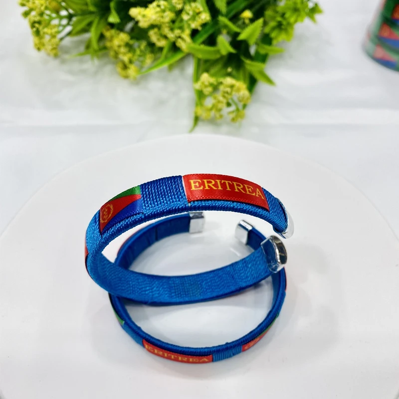 New Design Eritrea Flag Bracelet Flexible Metal Nylon C-shape Bracelet for Soccer Fans