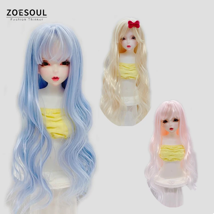 1/3 1/4 1/6 Wig Gradient Ombre Pink Blue Long Curly BJD Doll Wig With Bang For Girl Doll Accessories
