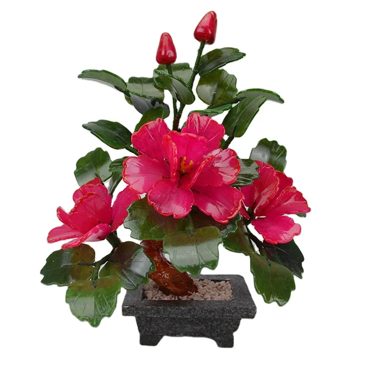 3 peony flowers Natural jade potted plants Crafts home accessories