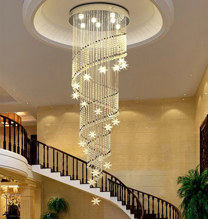 Modern Staircase High Ceiling Lamp Hotel Luxury Villa Big Customized LED Crystal Chandelier Ring Lamp Circle Ceiling Lights