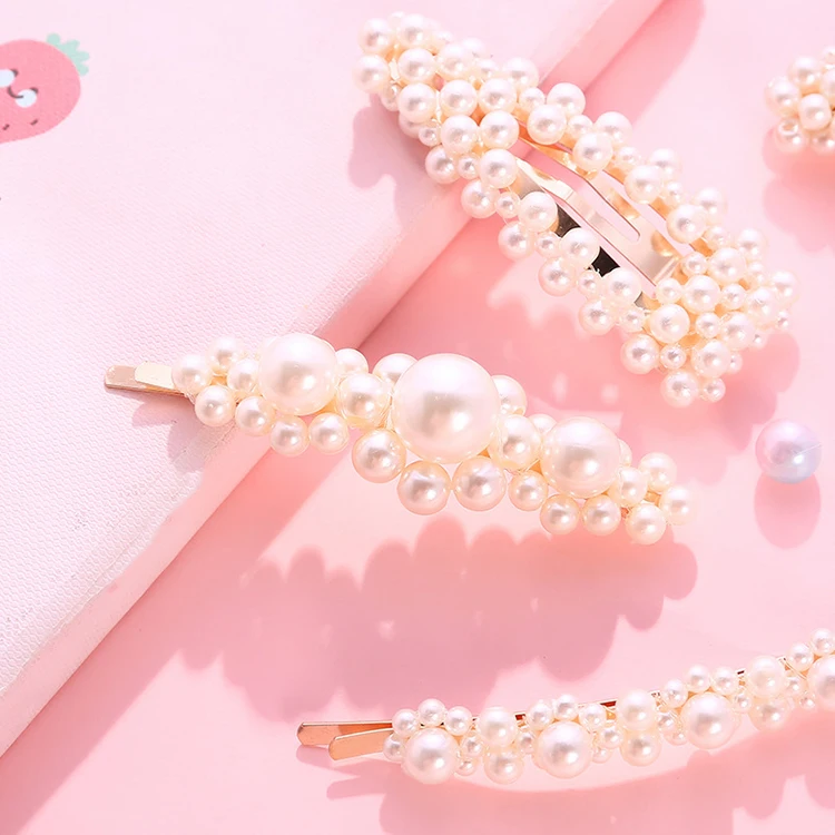 
Korean fashion hot sale kids pearl hairpin word clip side BB women gold jewelry hair clips for girl headwear accessories 