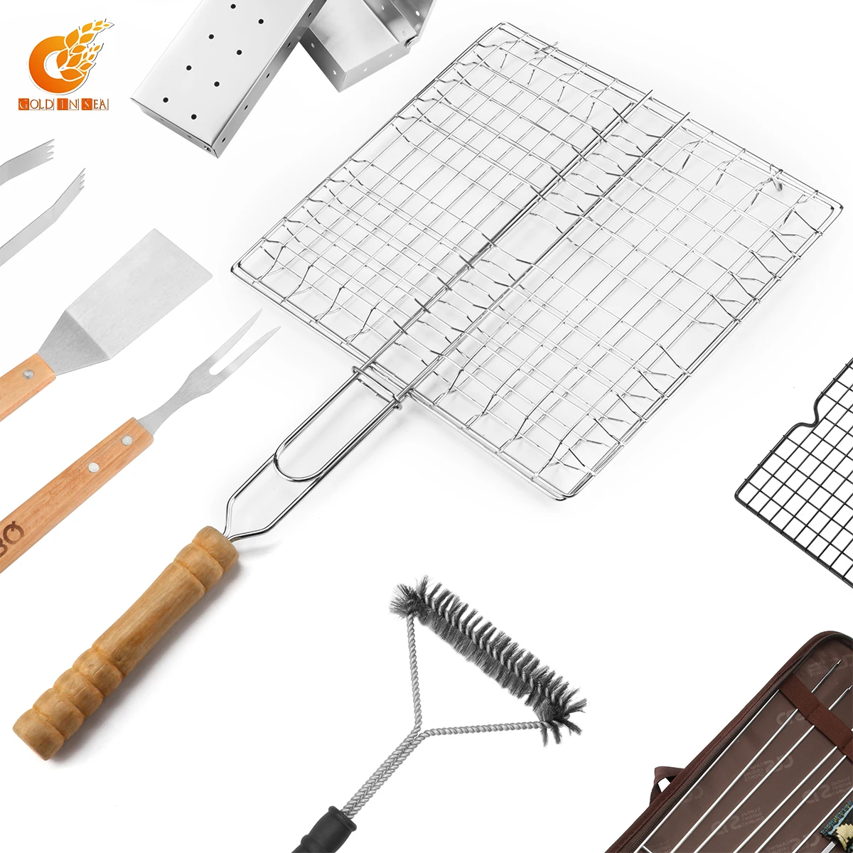 BQ 3424 OEM barbecue chicken mesh korean grill flat bbq wire net basket