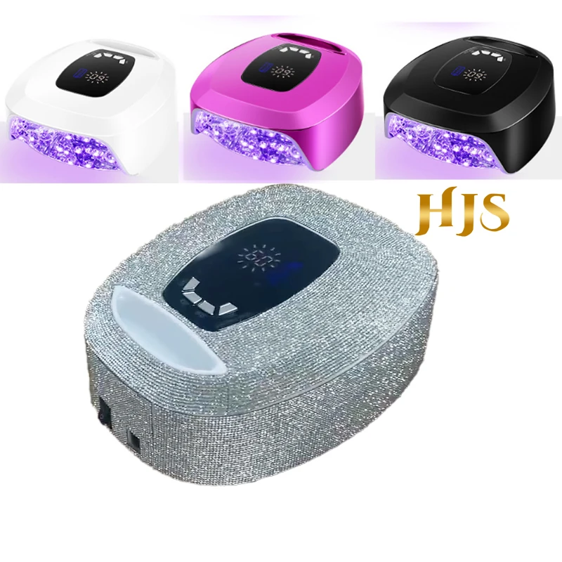 HJS 108W rhinestone Uv-led Nail Lamp Dual violet Light Wireless Li-on battery uv lamp electroplated inner handheld nail lamp