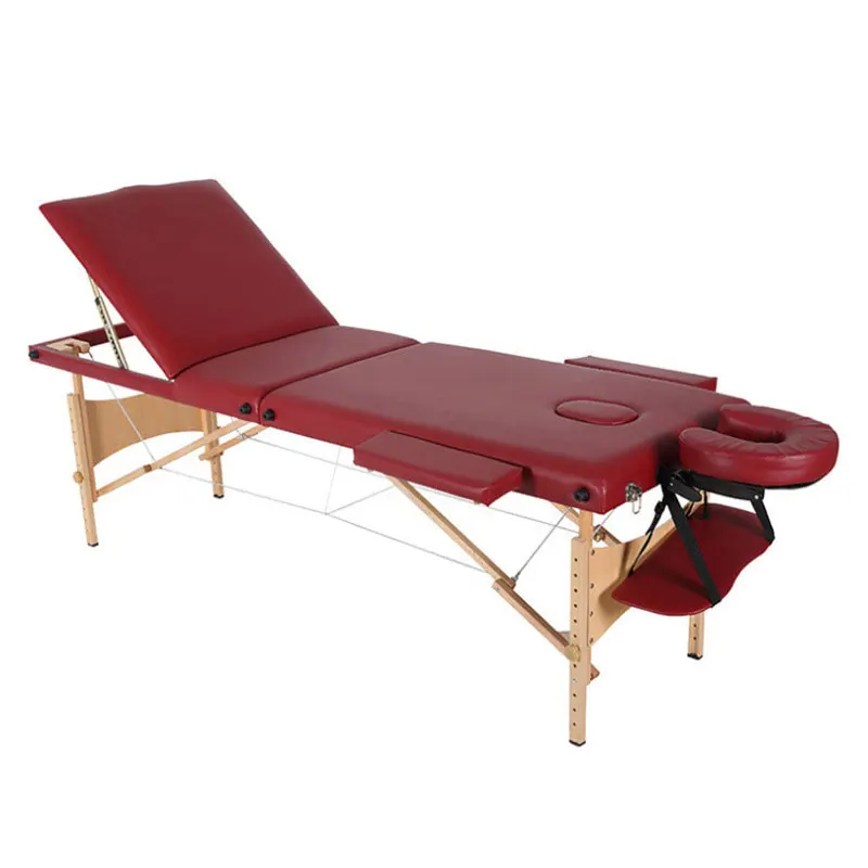 Beauty Massage Moxibustion Tattoo Spa Bed Club Massage Table Simple Portable Foldable Home Treatment Bed Modern Red Wine Morden