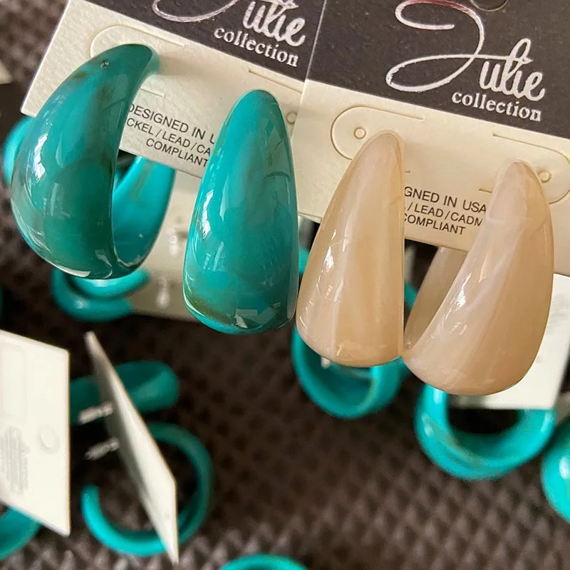 Exaggerated Candy Color C-shape Acetate Acrylic Resin Hoop Earrings 925 Silver Needle