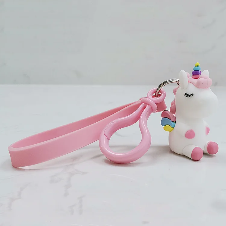 Cute 3d anime figure keychains custom pvc silicone animal rainbow horse shape design girls children pendant keychain for bag