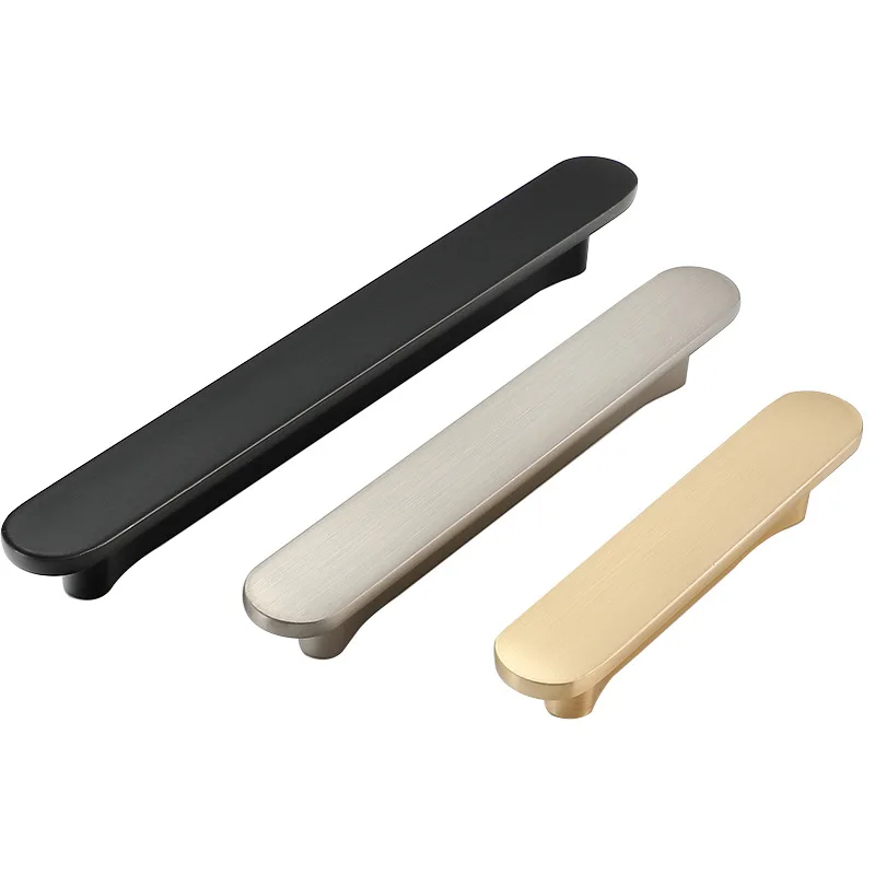 Modern American arc-shaped black bedroom furniture hardware zinc alloy drawer handle brushed gold kitchen cabinet handle pull