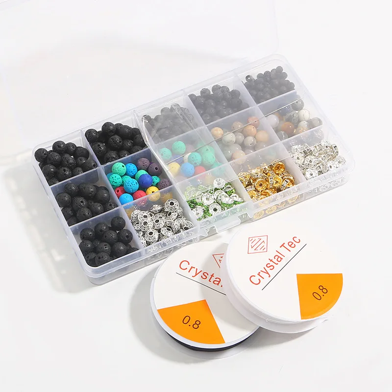  Color Lava Rock Beads Stone Chakra Spacer Kit with Volcanic Gemstone Crystal String for Essential Oils