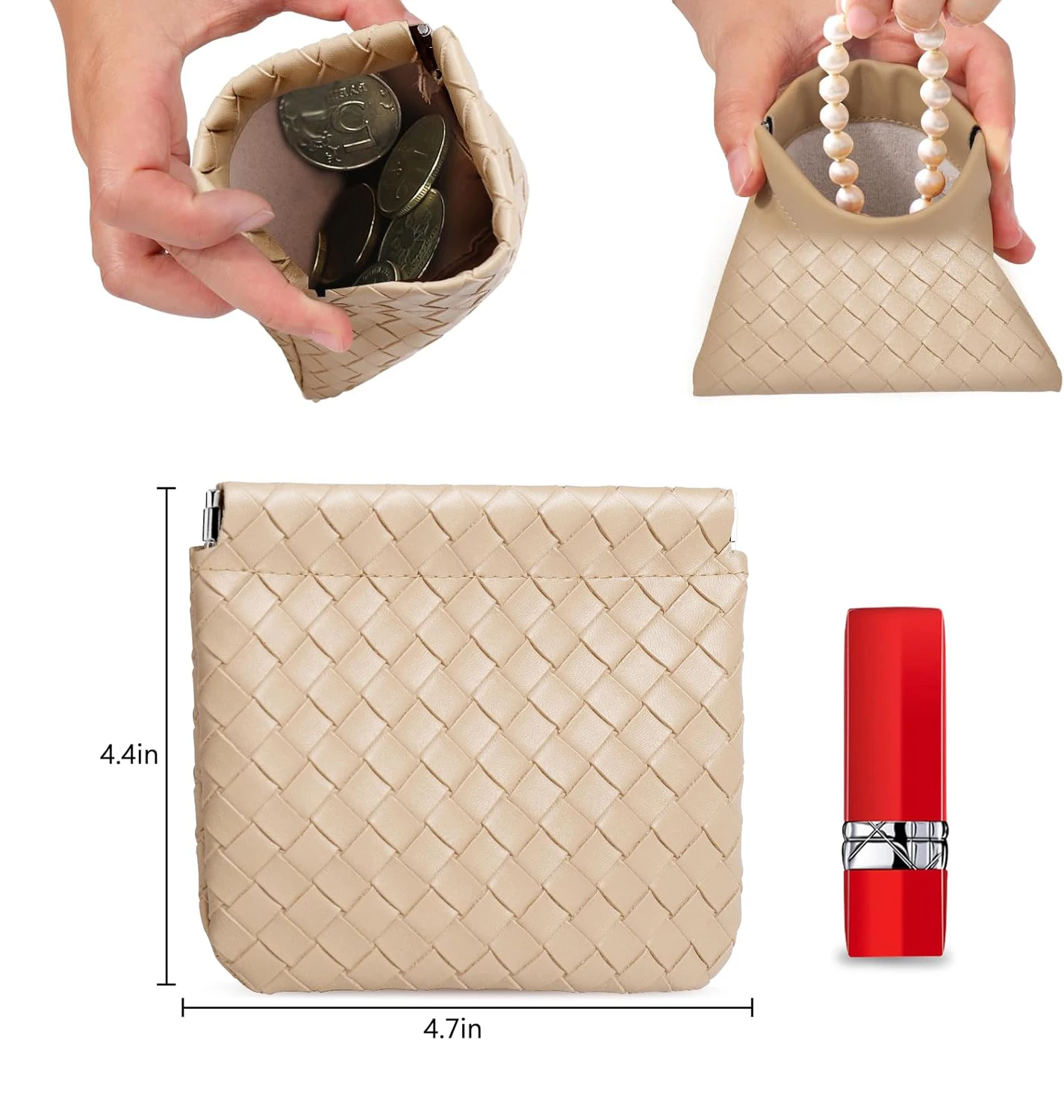 Multifunction PU Weaving Mini Lipstick Cosmetic Bag Portable Square Earphone Data Cable Coin Purses