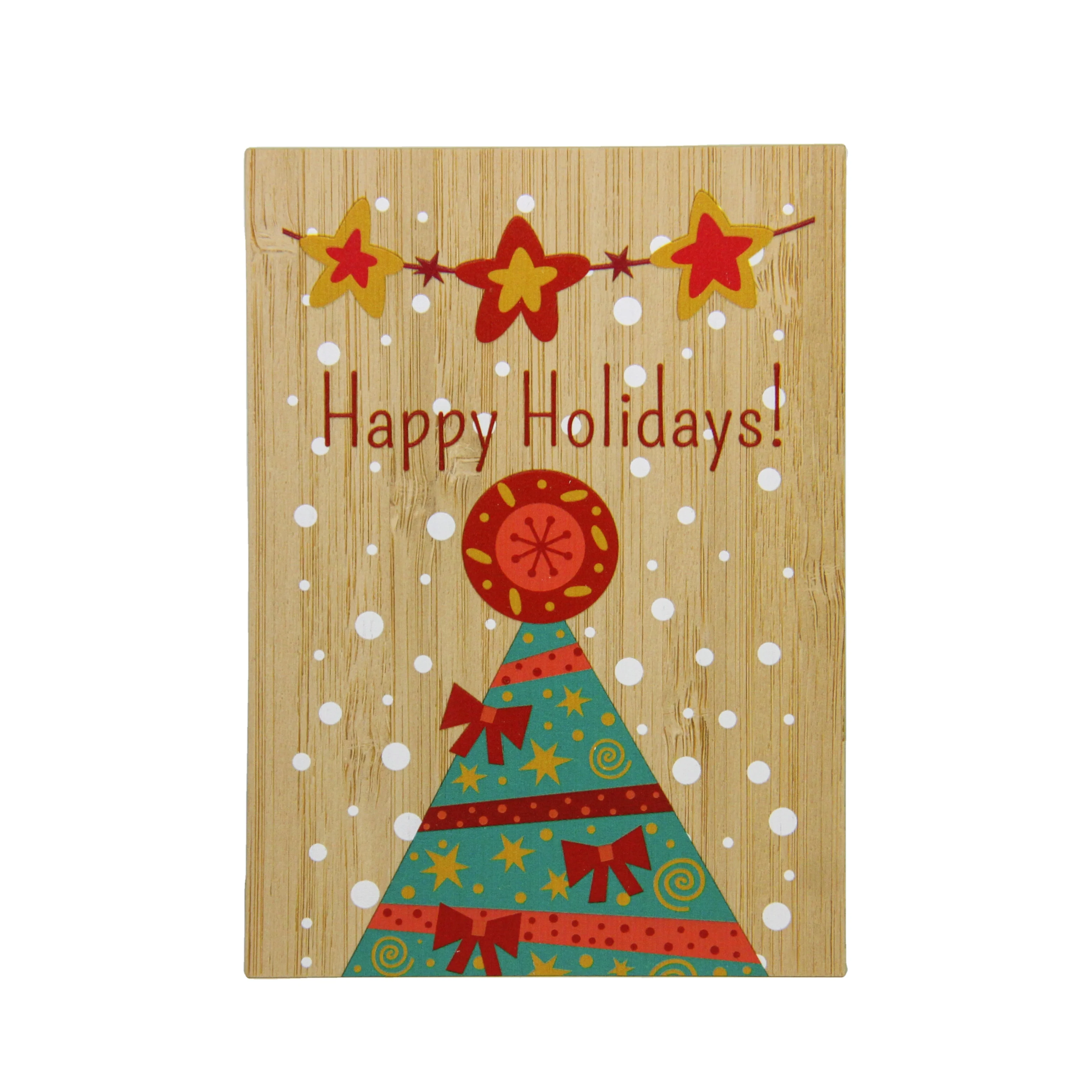 low MOQ wood bamboo Christmas card
