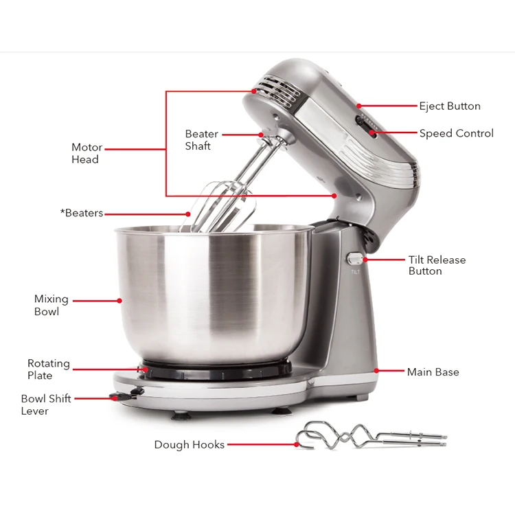 Household Stand Mixer Machine OEM with Rotating Bowl XJ-13406 Dough Sheeter Electric Plastic Stainless Steel Home White 250W 250