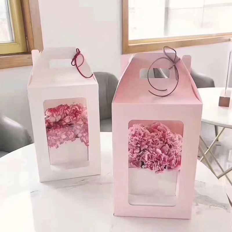 Flower box luxury packaging bag flower pattern type folding style box with window