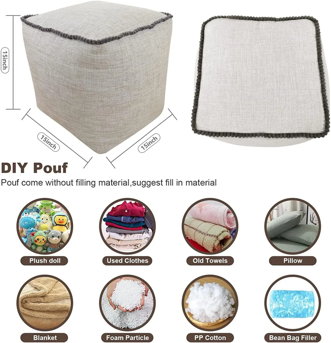 Factory Supply Storage Bean Bag Reading Leisure Time Pouf Ottoman Home Decor Floor Cushion Detachable Foot Rest Footstool Pouffe