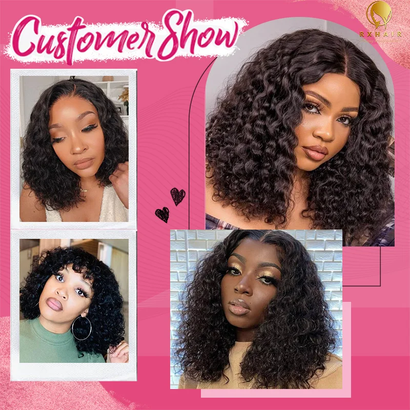 RXHAIR Wholesale Raw Brazilian Virgin Hair Short Water Wave Bob Wigs Human Hair For Black Women Glueless HD Lace Frontal Wig Ven