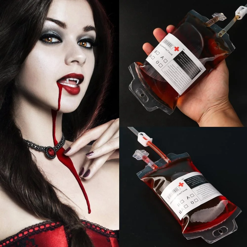 OurWarm Horror Halloween Party Decoration Festival Supplies 10 PCS Vampires Reusable Blood Bags Juice Pouch with Syringe