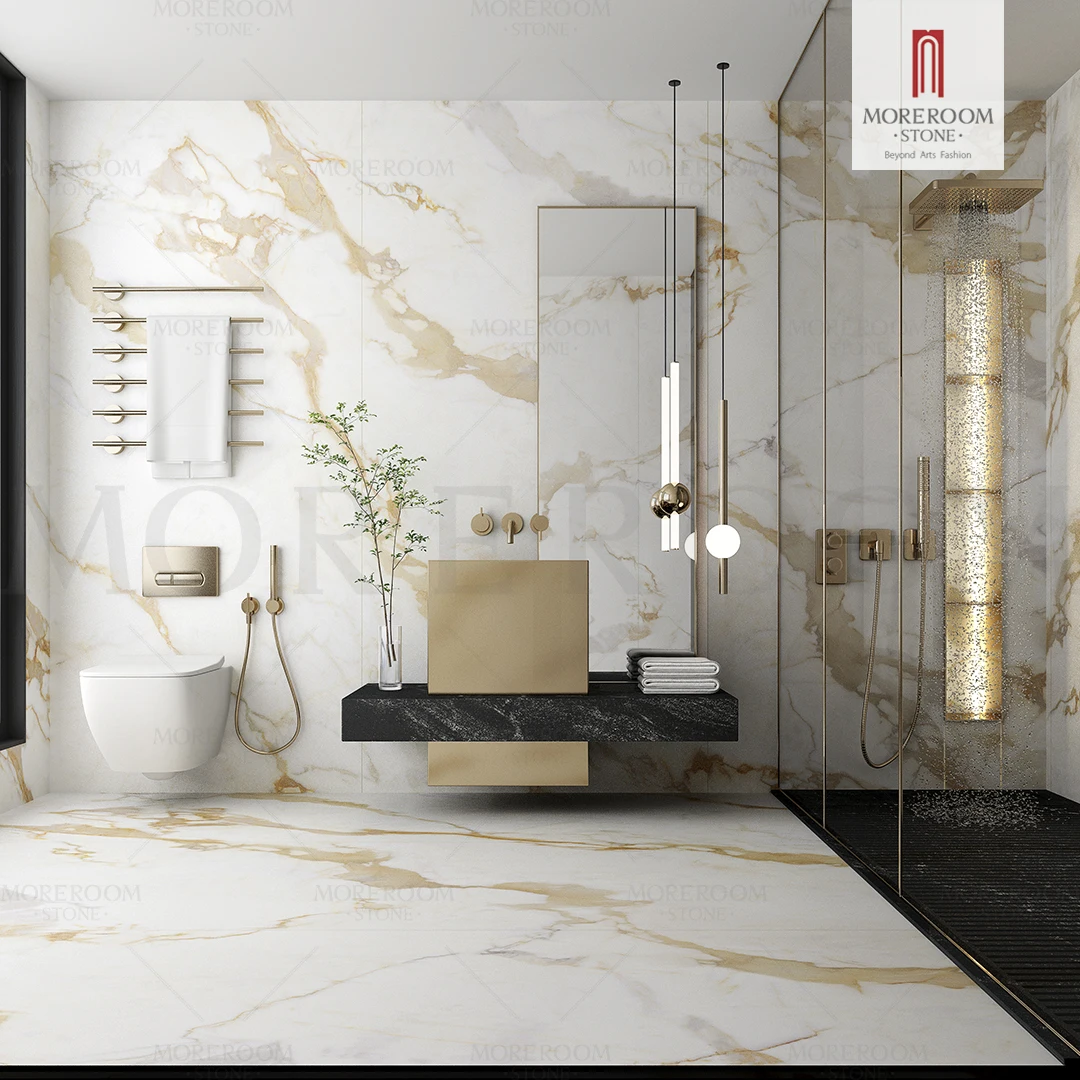 Luxury Full Body Royal Gold Sintered Stone Bookmatch For Tv Wall Background