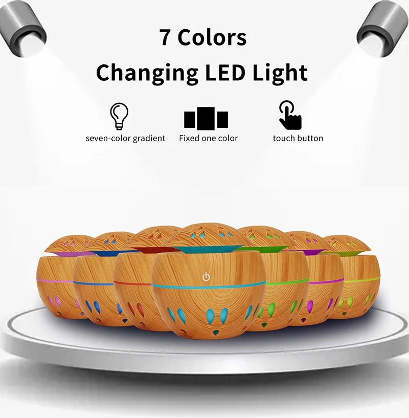 Mini Humidifier Essential Oil Diffuser Factory Ultrasonic Aroma Diffuser 300ml Wood Grain Humidifier USB LED Light