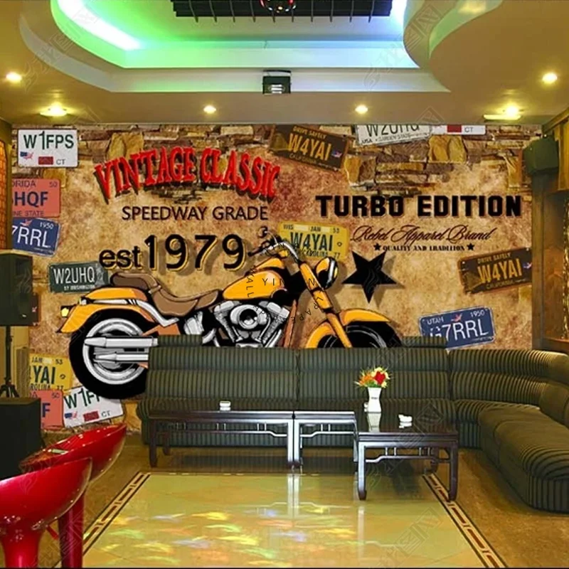 Retro motorcycle background poster wall adhesive wallpaper for bar