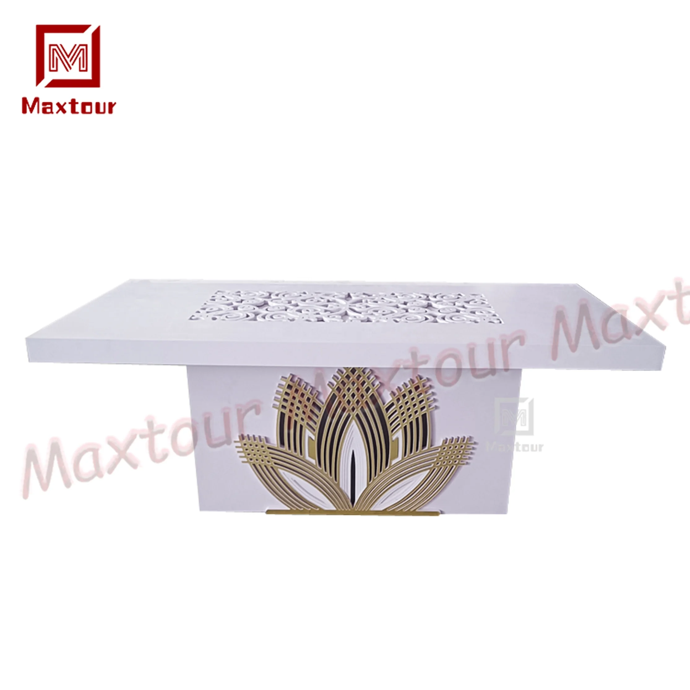 Reception wedding dining table rectangle white PVC plastic center  table with wedding decor