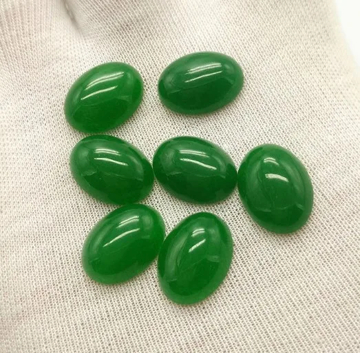 12*16mm Oval Cut Dyed Green Jade Smooth Cabochons
