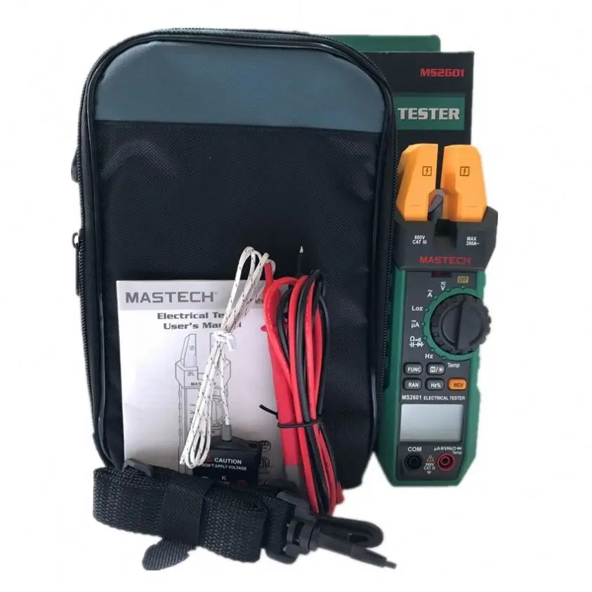 Mastech MS2601 Digital AC/DC Fork Meter 200A 12mm Voltage Current Resistance Diodes Continuity Frequency Duty Cycle Temperature