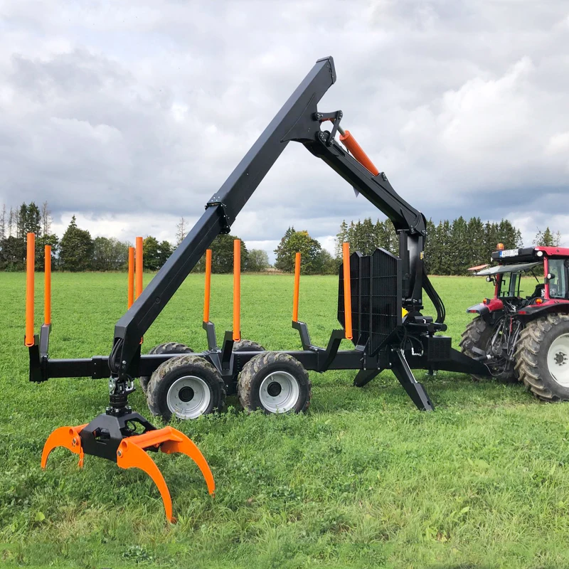 forest log trailer with crane for tractor with grapple atv log  trailer