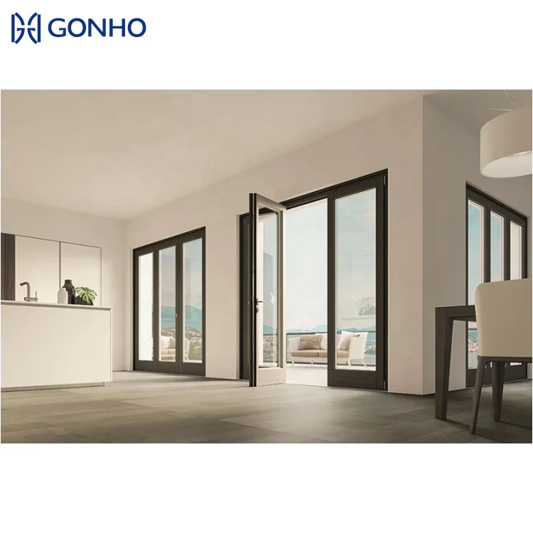 GONHO Customized Slim Frame Interior Swing Doors  Stable Hinged Iron Kitchen Doors Design Swing Door