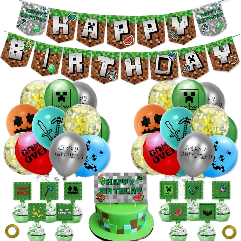 Block Game Theme Birthday Party Supplies Birthday Decorations Favors Happy Birthday Decoration Set