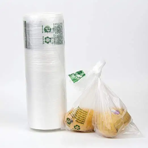 Wholesale disposable clear plastic bags food freezer produce bag shopping flat bag roll for supermarket