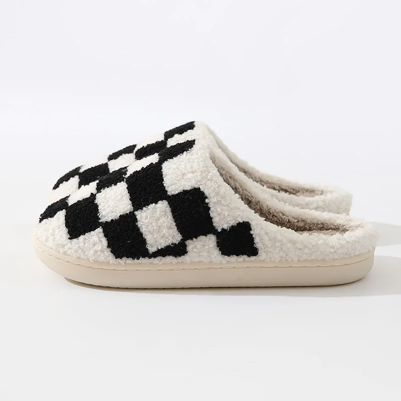 chessboard Plaid warm winter cotton slippers couple men and women thick bottom soft bottom cotton shoes thickened non-slip