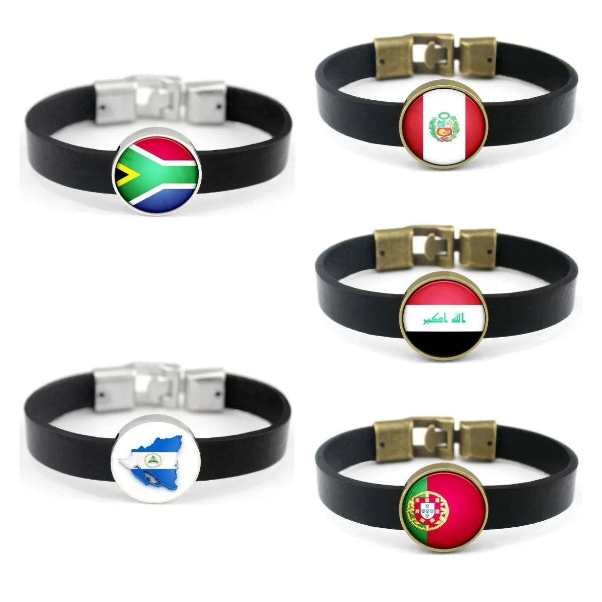 Factory Leather Armband 232 Countries National Flag Design Bracelet Wristband Unisex Flag Genuine Leather Bracelets for Women