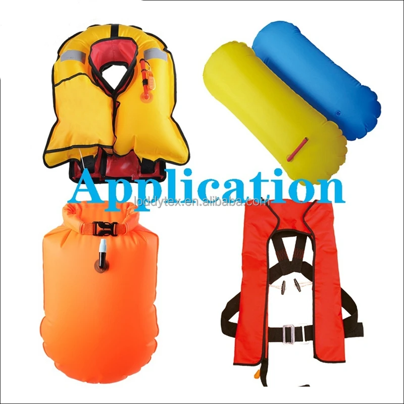 Orange 40D Nylon Ripstop Breathable tricot Fabric with milky TPU film bonded Fabric for Outdoor Inflatable Floating Airbag