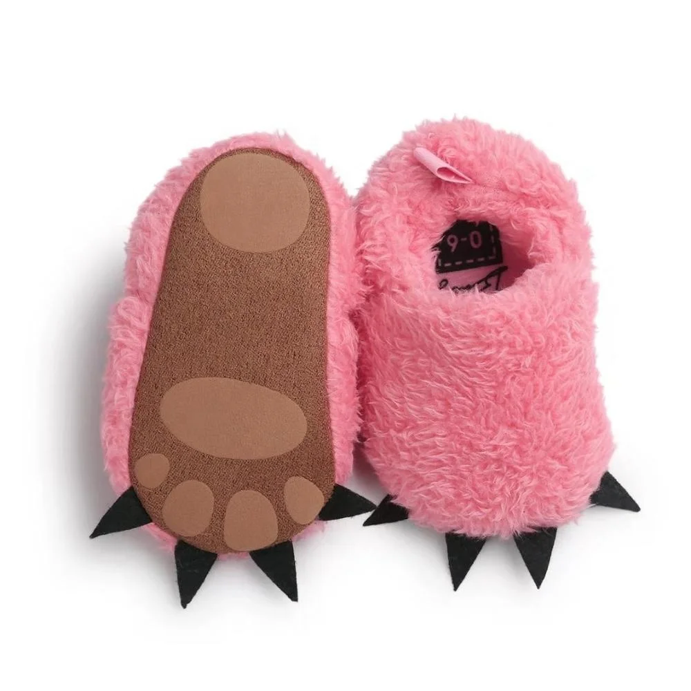 Wholesale Infant Wool Slipper Leopard Warm Home Bear Paw Boots Plush Baby Indoor Shoes
