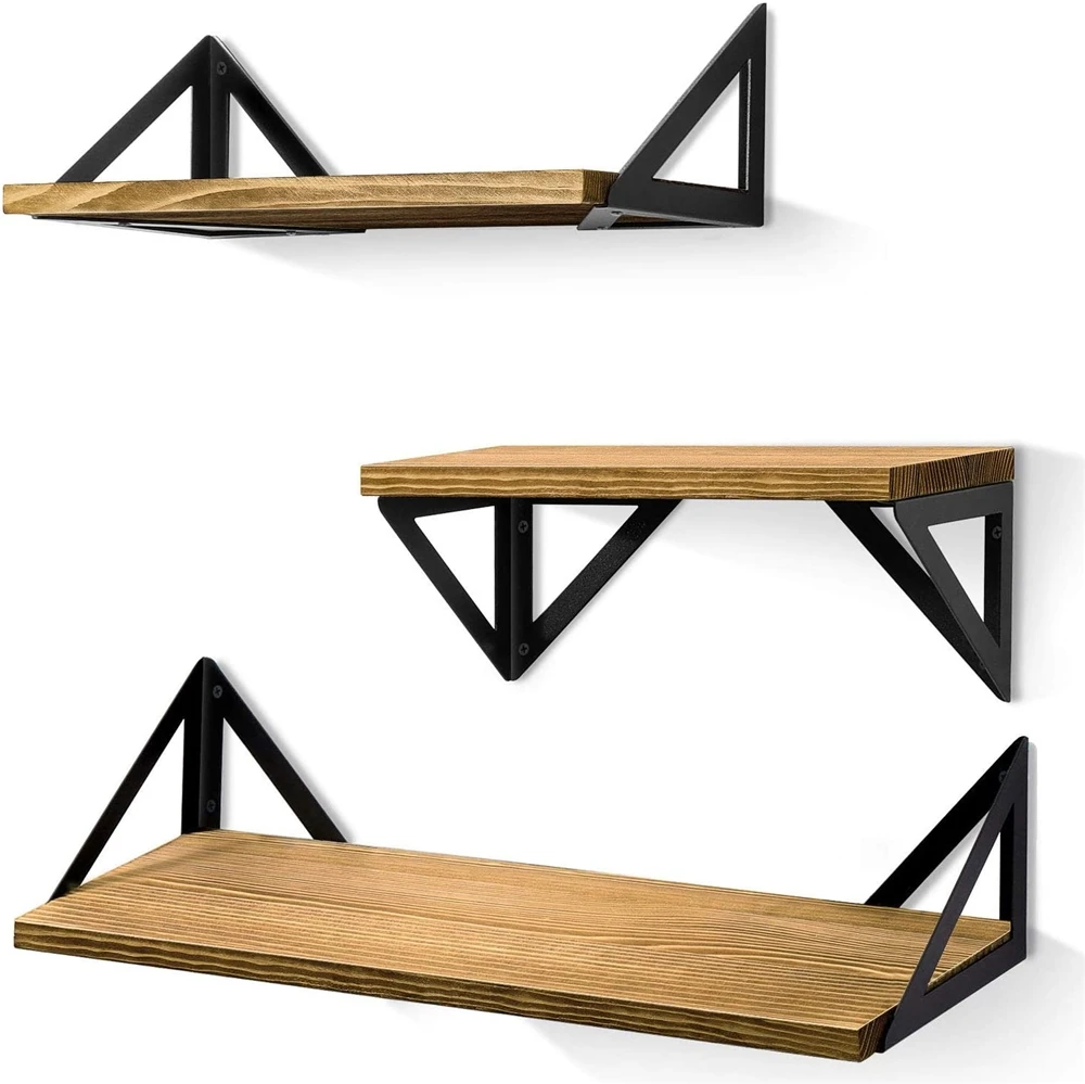 Floating Shelves Wall Mounted Rustic Wood Wall Shelves Set of 3 for Bedroom, Bathroom, Living Room, Kitchen