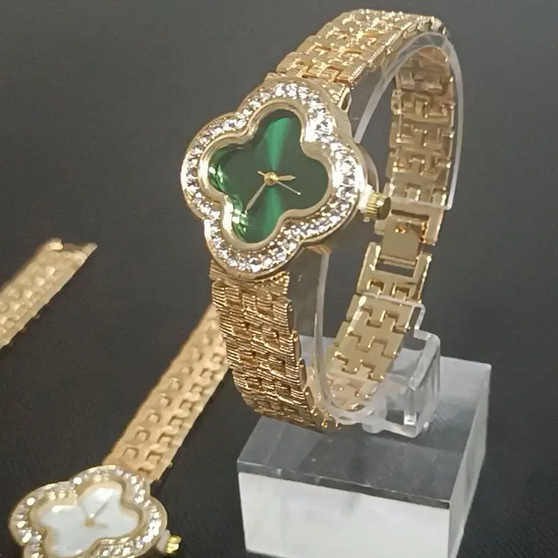 Hifive vintage ladies four leaf clover gold diamond quartz watches women wrist luxury orologio donna