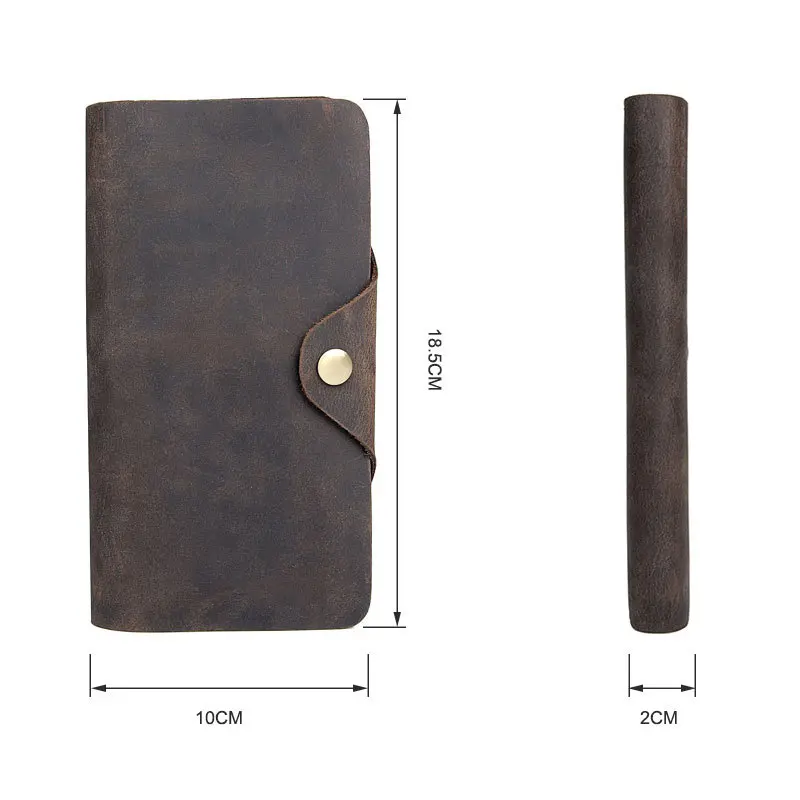 100% Handmade Crazy Horse Leather Long Card Holder Slim Bifold Cow Leather Men Wallet Wholesale