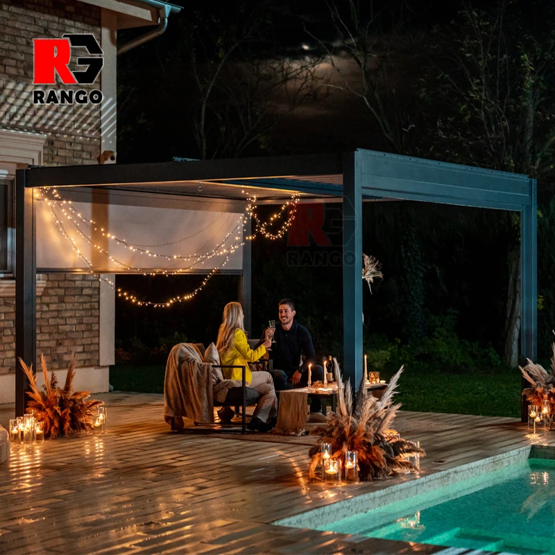 Install Easily Remote Control Pergola Outdoor Garden Buildings Gazebo Garden Bioclimatic Aluminium Pergola With Sun Screen