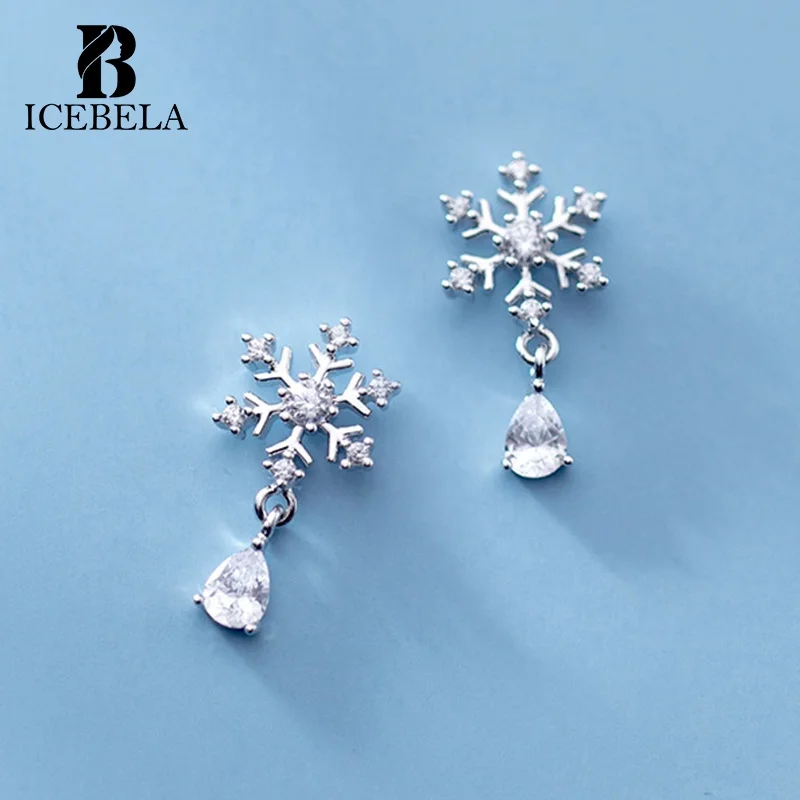 Minimalist 925 Sterling Silver Stud Earring Fashion Christmas Fine Jewelry Snowflake Zircon Drop Earrings For Girls