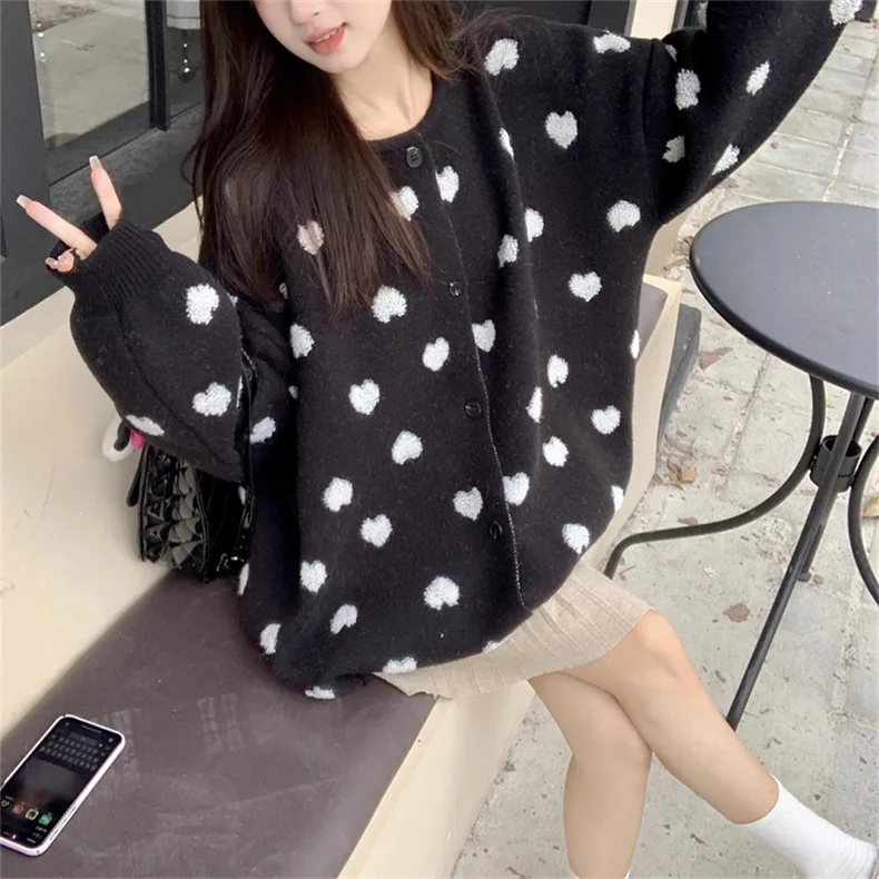 Women plus size custom fit round neck open chest heart shape cable knit sweater coat
