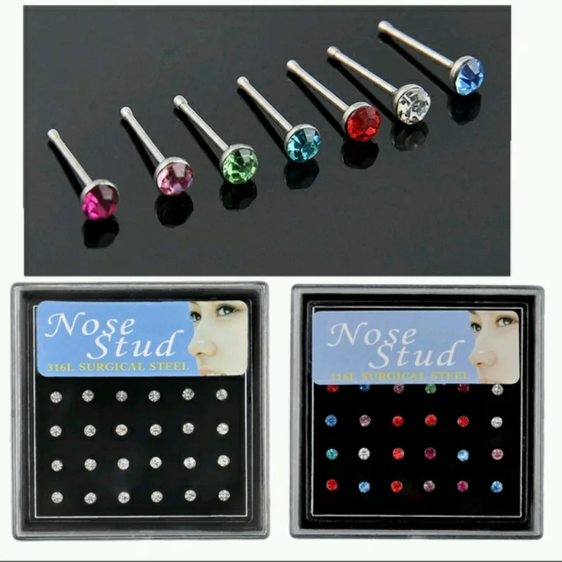 
60/40/24pcs/pack 1.8mm Stainless Steel Crystal Nose Ring Set Women Surgical Steel Nose Studs Body Jewelry 