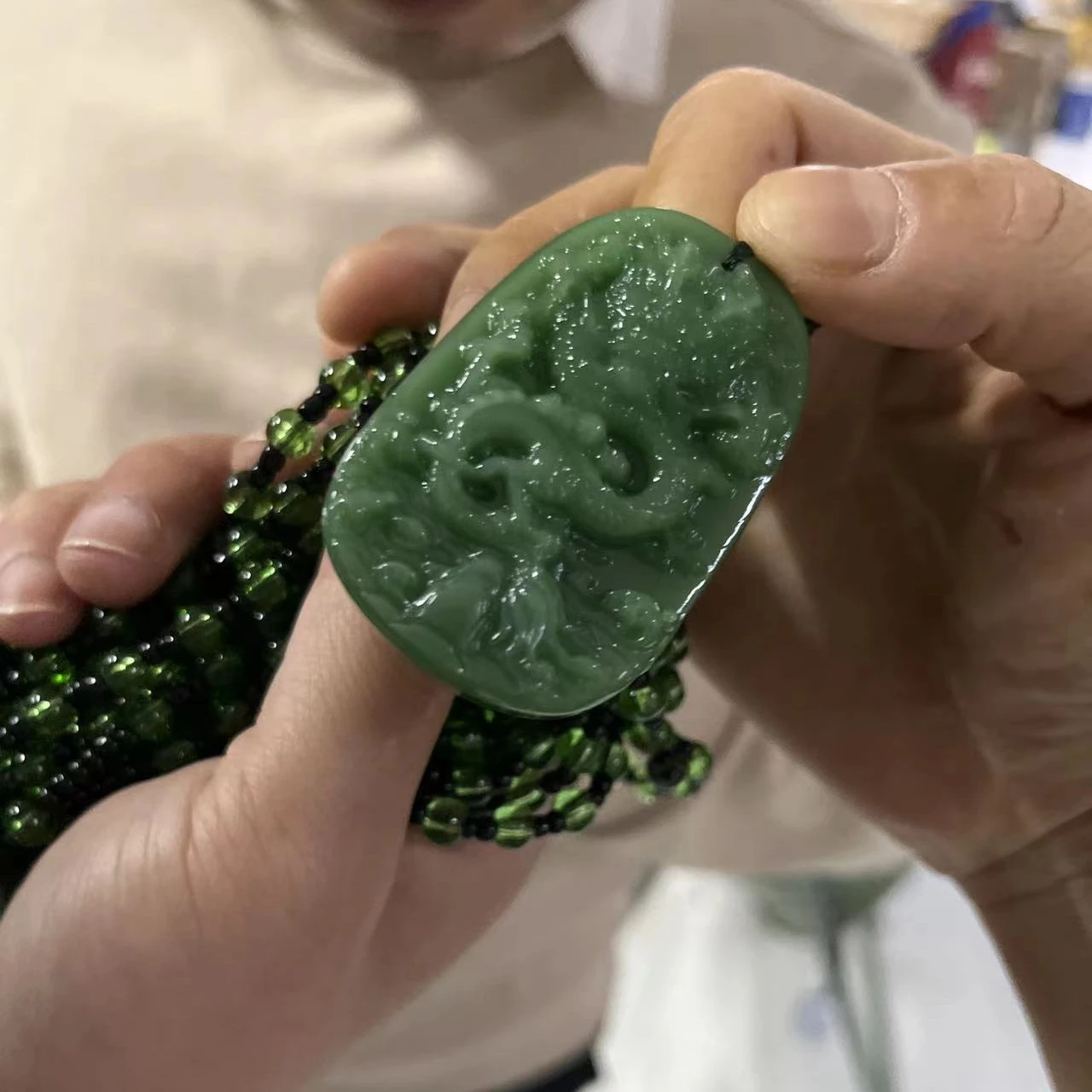 Tarnish Free Waterproof Wolf Head Ruyi Elephant Buddha Beads Stone Black Gossip Pendant Obsidian Necklace Dragon Jewelry For Men