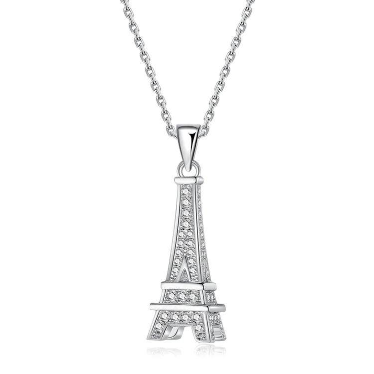 BAROLI Amazon Hot Sale Jewelry 925 Silver Gold Vermeil Eiffel Tower Ornaments Necklace Collarbone Chain Pendant For Women