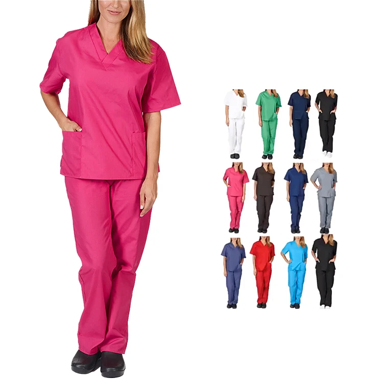 Custom Fashion Workwear Clothing Anti Wrinkle Water Resist Soft Fabric Nurse Scrubs Suit Hospital Uniform Medical Scrubs