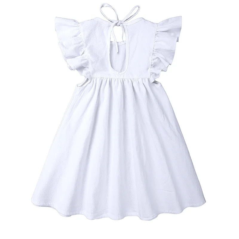 
summer baby solid color cotton and linen girls dresses girls adorable causal fly sleeve dress baby clothes 