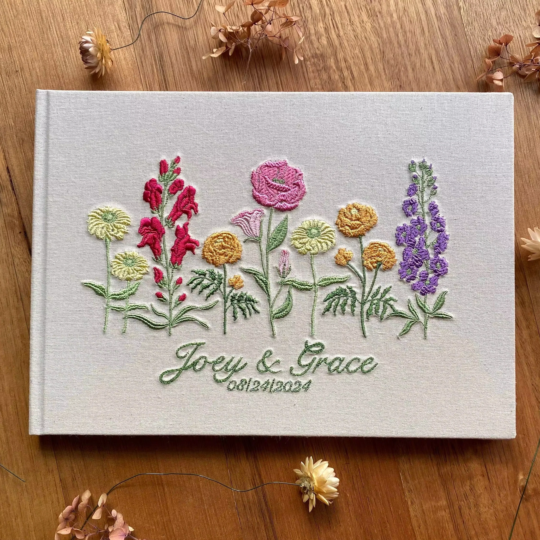 Embroidered Book Cover Embroidered Fabric Wedding Guest Book Linen