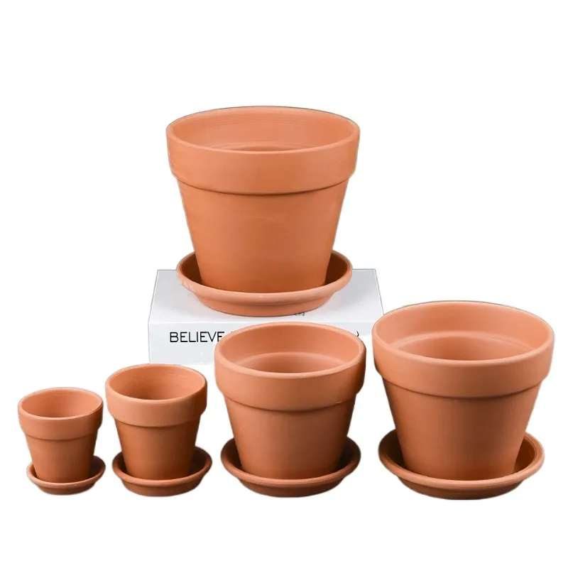 Large Terra Cotta Pots with Saucer Plant Pot with Drainage Hole with Tray Terracotta Pot for Indoor Outdoor Plant
