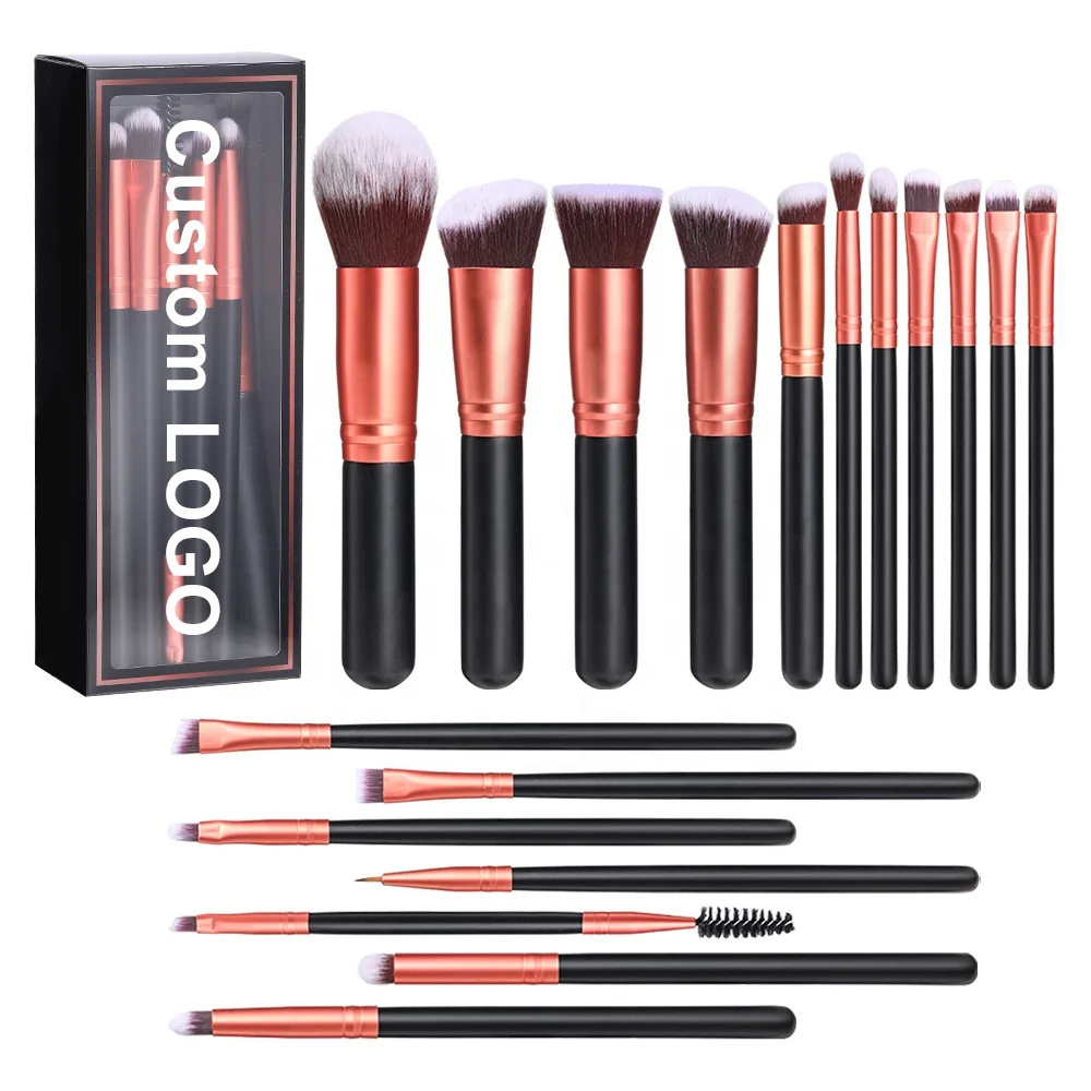 BS-MALL 18PCS Wood Handle Cruelty Free Synthetic Fiber Vegan Makeup Brushes Private Label Custom Packaging